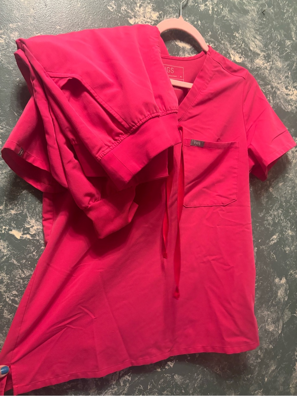 Figs Medical Scrub Top and Pants in shocking pink